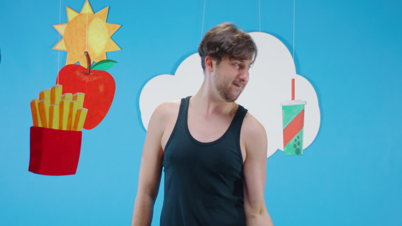 Man choosing between healthy and unhealthy lifestyle options.