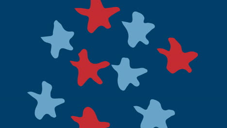 animation of red and blue stars of american flag moving on blue background