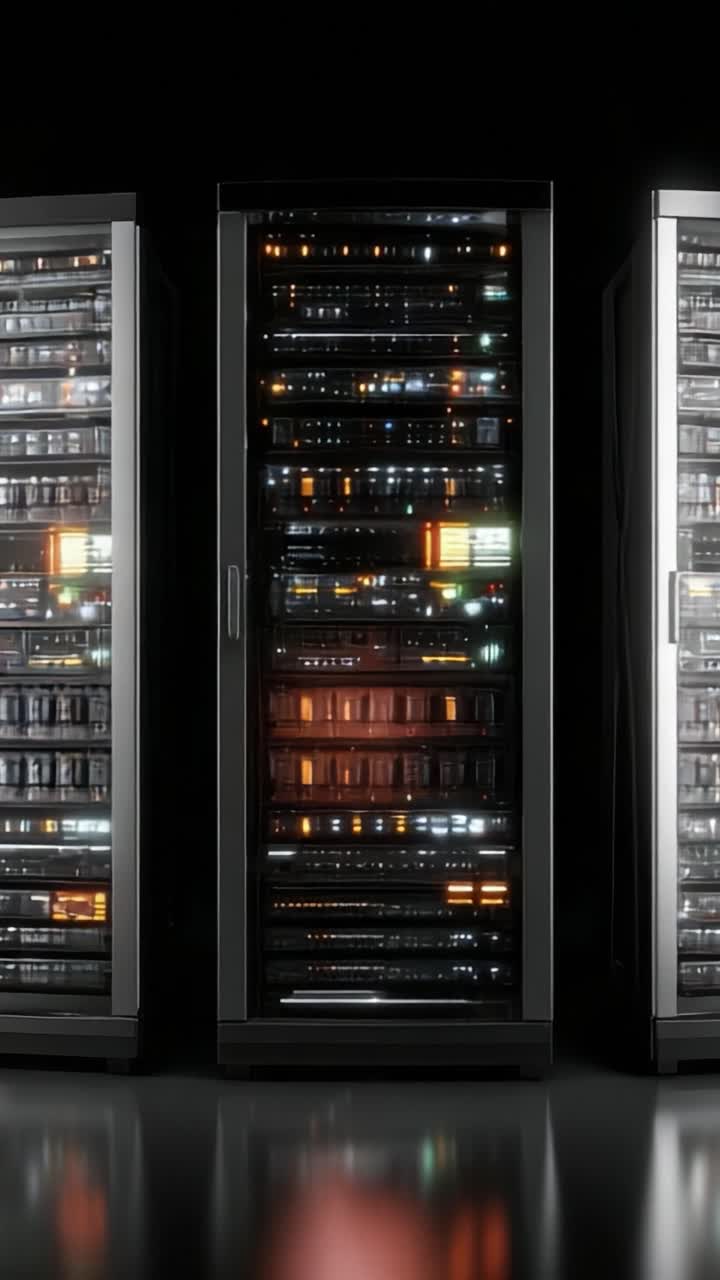 A Close-Up of Advanced Server Racks Illuminated with Vibrant Lights, Showcasing Modern Technology and Data Storage Infrastructure in a Sleek Environment
