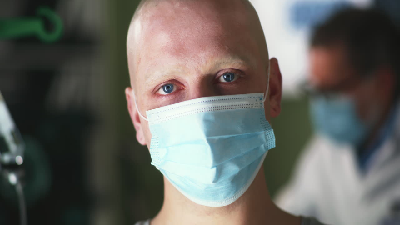 Patient wearing a mask in a hospital