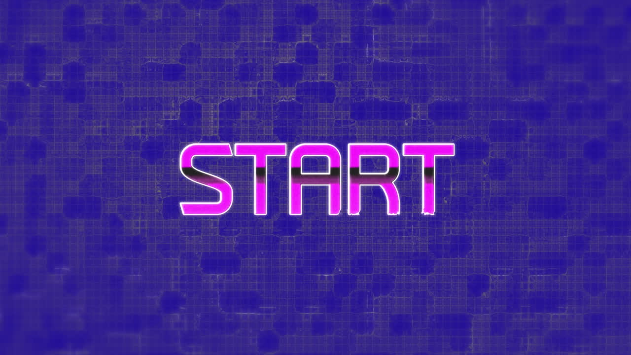 animación del texto de inicio sobre formas en movimiento sobre fondo azul