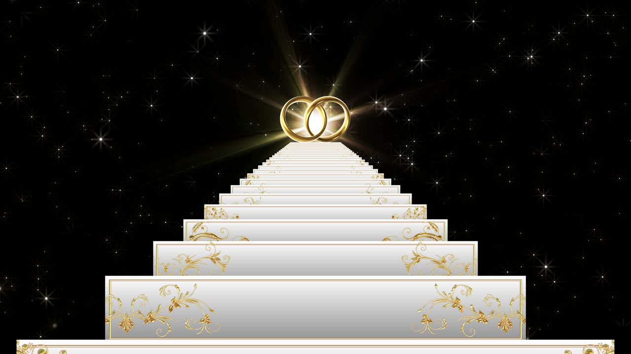 결혼식의 하 계단, 빛과 황금 반지에 올라, 황금 장식으로 계단.