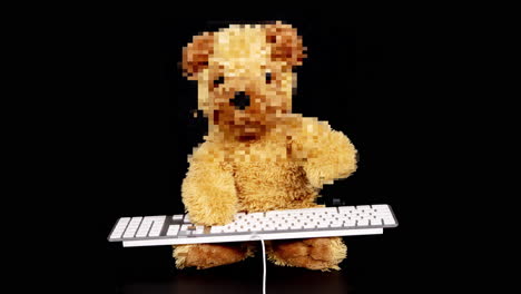 oso de peluche escribiendo en un teclado