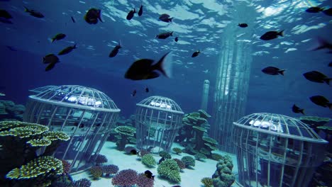 underwater restaurant with coral reef and fish