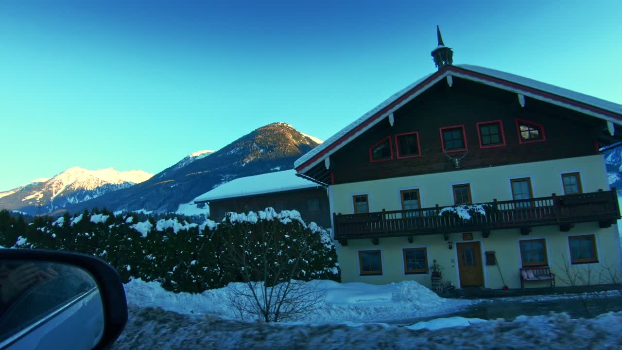 Driving through the Alps valley in the morning.