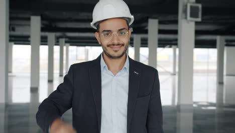 construction engineer portrait in empty building