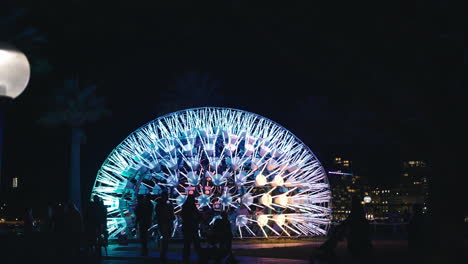 wide shot of led neon tube light display for vivid sydney in circular quay