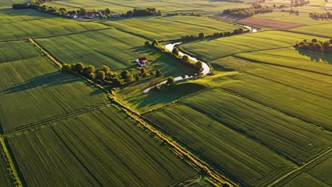 aerial view of agricultural fields and river