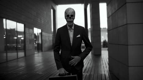 businessman in skull mask