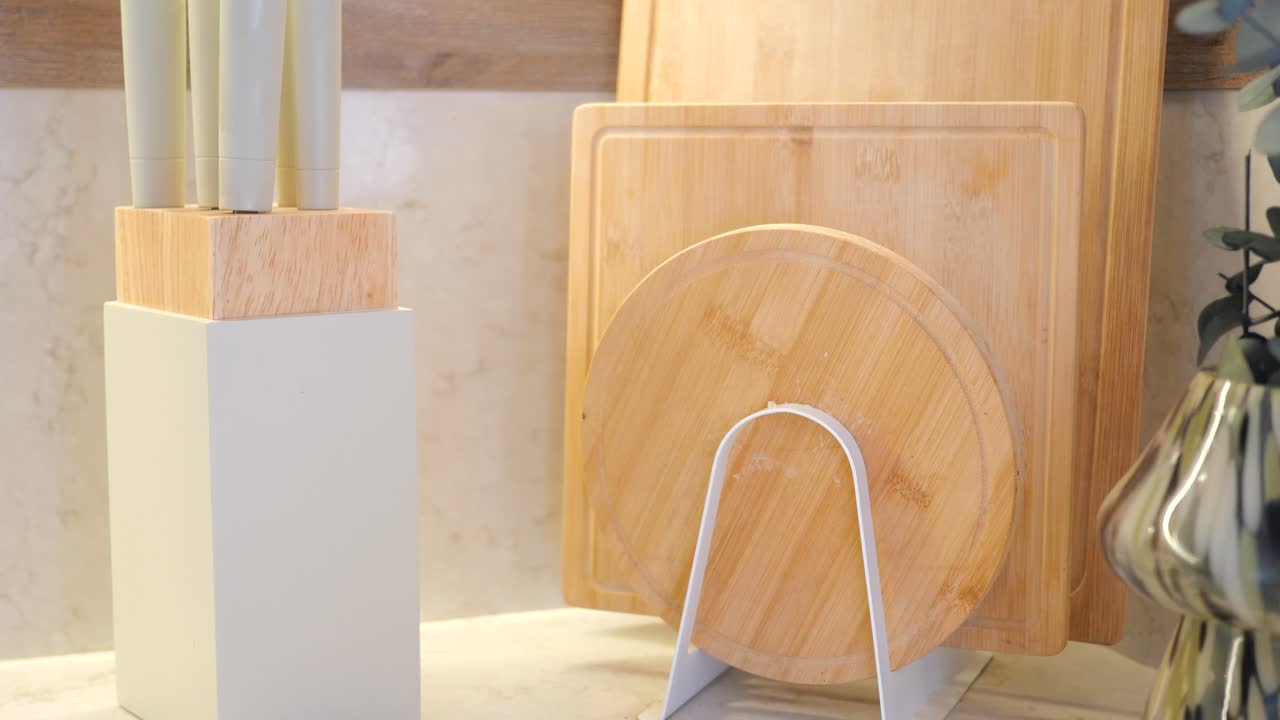 Cutting boards on a kitchen countertop