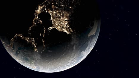 city lights at night in usa viewed from space in 3d digital render, vertical