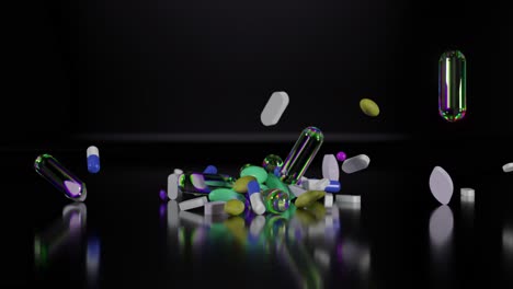 pastillas de colores que caen en la superficie negra