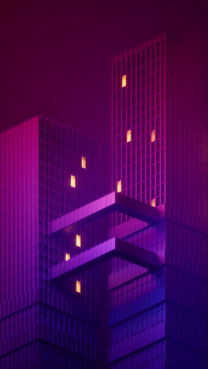 Urban building at night, modular building,3d rendering.