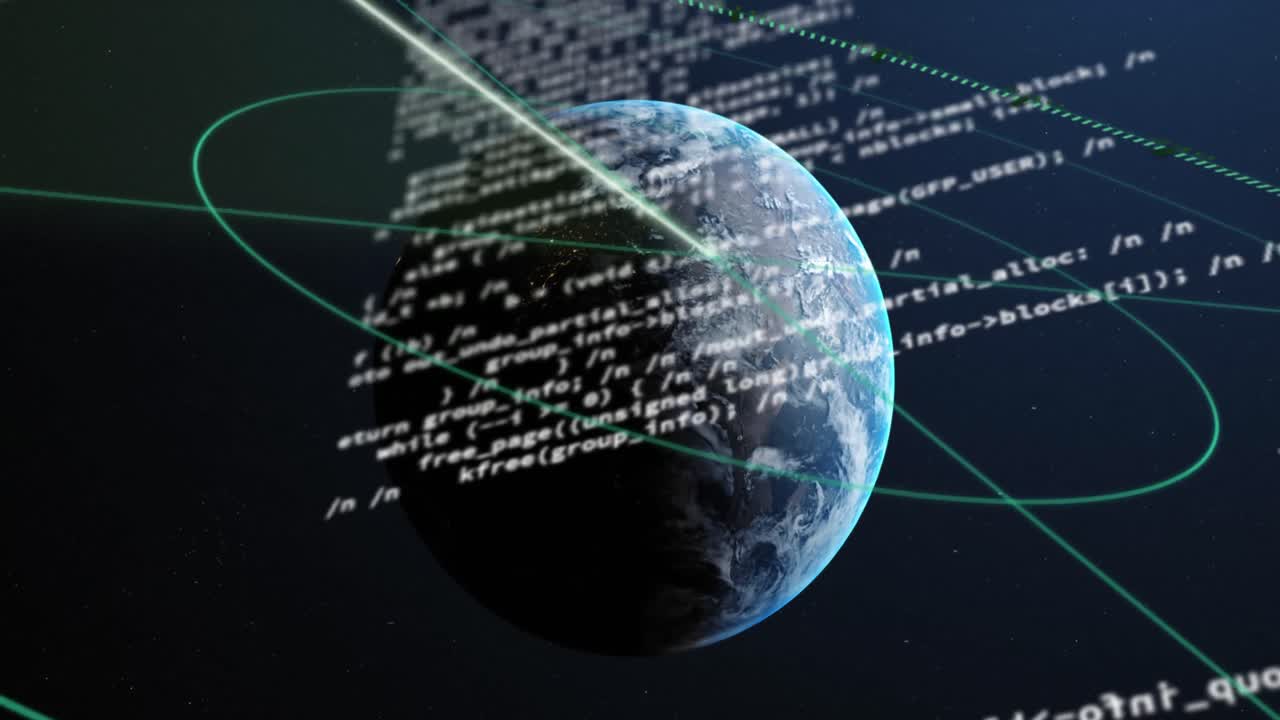 Animation of computer data processing over globe