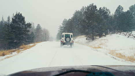 land rover defender d90 conduciendo por una carretera rural nevada rodeada de montañas rocosas bosque alpino cerca de nederland boulder colorado