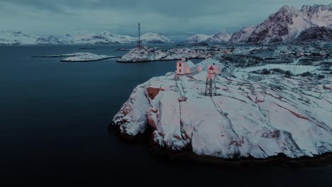 aerial view of lofoten islands beautiful landscape during winter