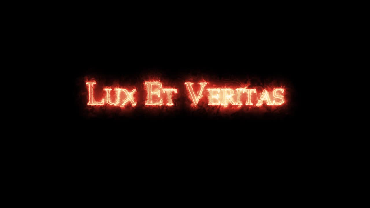 lux et veritas escrito con el bucle de fuego.