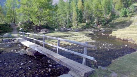 un puente peatonal conduce sobre un arroyo