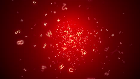 animación de letras y números ingleses flotantes. el color de fondo es rojo.