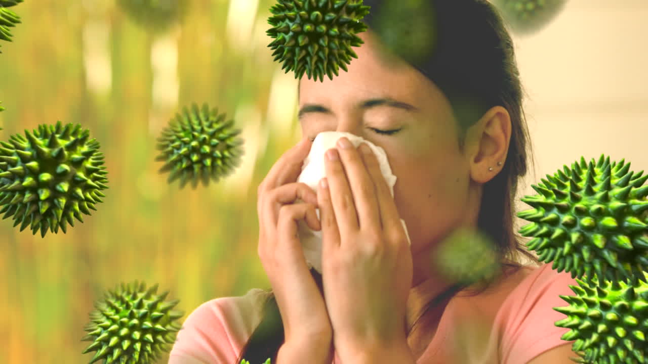 composición digital de una mujer estornudando