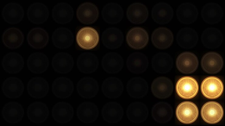 4k loop background of gold lights flashing spotlight wall stage led animation for music and dance