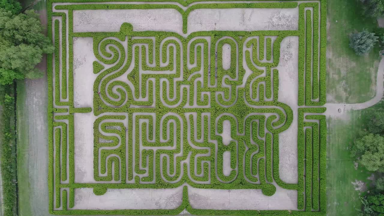 San Rafael, Argentina, November 17, 2018: Take zenital from drone, from Labyrinth of Borges with people walking inside it.