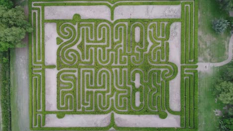 san rafael, argentina, november 17, 2018: take zenital from drone, from labyrinth of borges with people walking inside it.