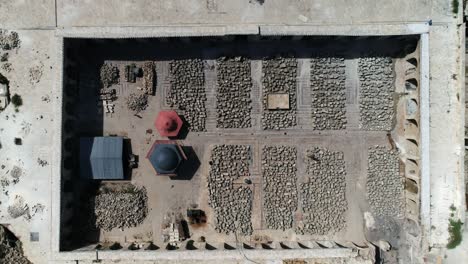 drone flying above the ruins of the umayyad mosque in aleppo. the mosque is in ruins even 10 years after the civil war 4k