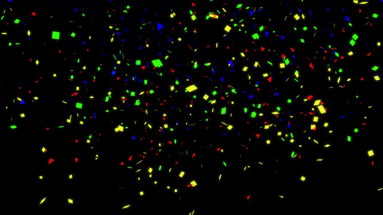 Coriandoli colorati che esplodono su sfondo nero.