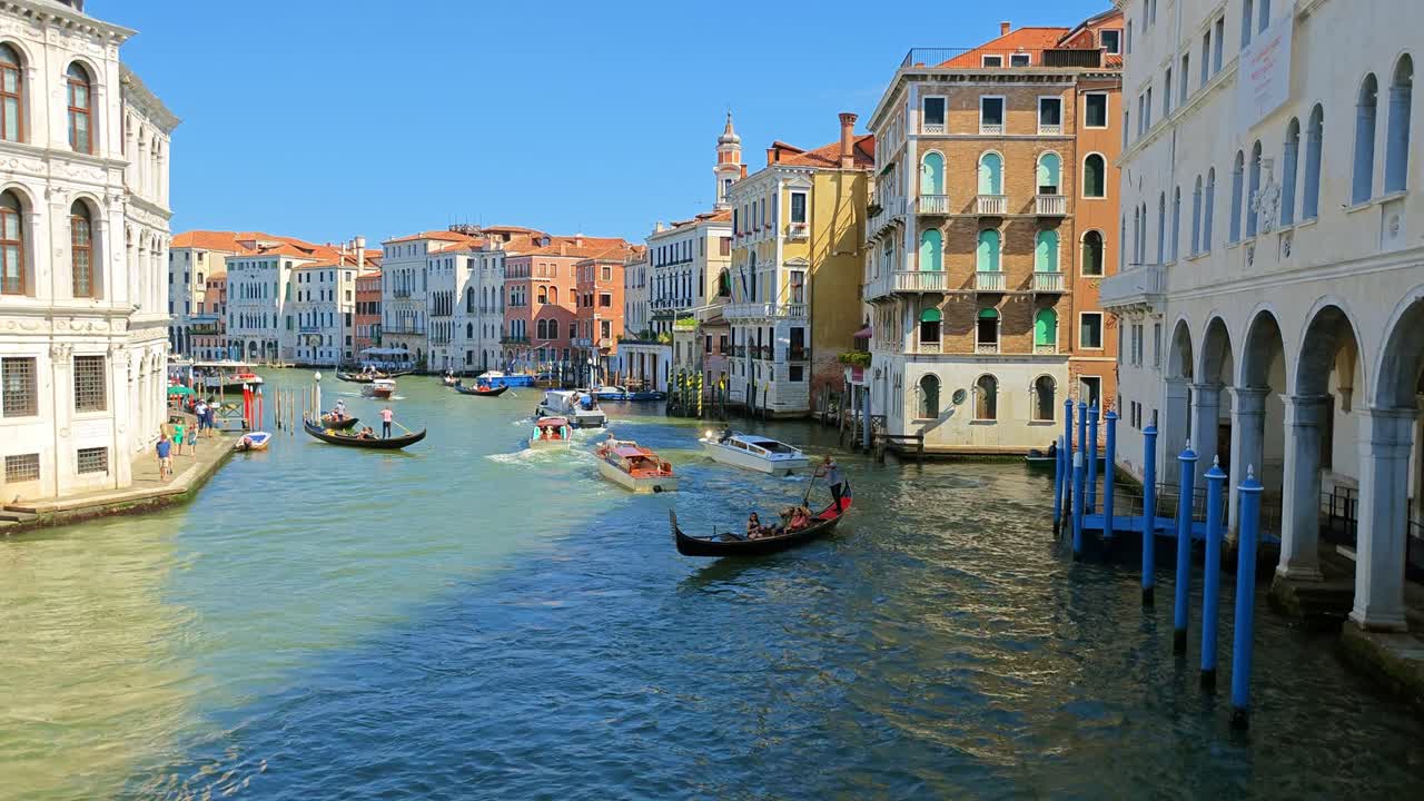 Boats And Buildings On The Grand Canal In Venice, Italy - Static Shot