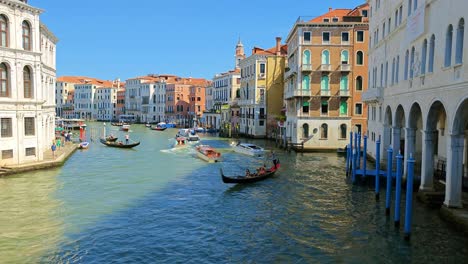 boats and buildings on the grand canal in venice, italy - static shot