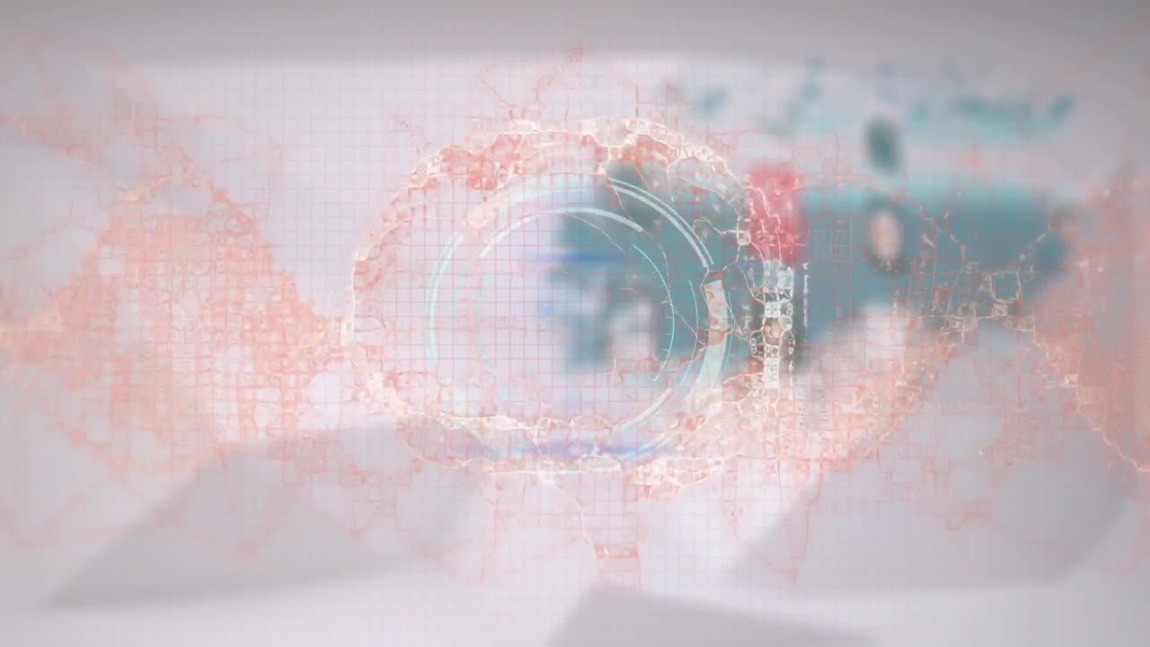 회색 배경에 있는 처리 원, 뇌 및 파동의 애니메이션