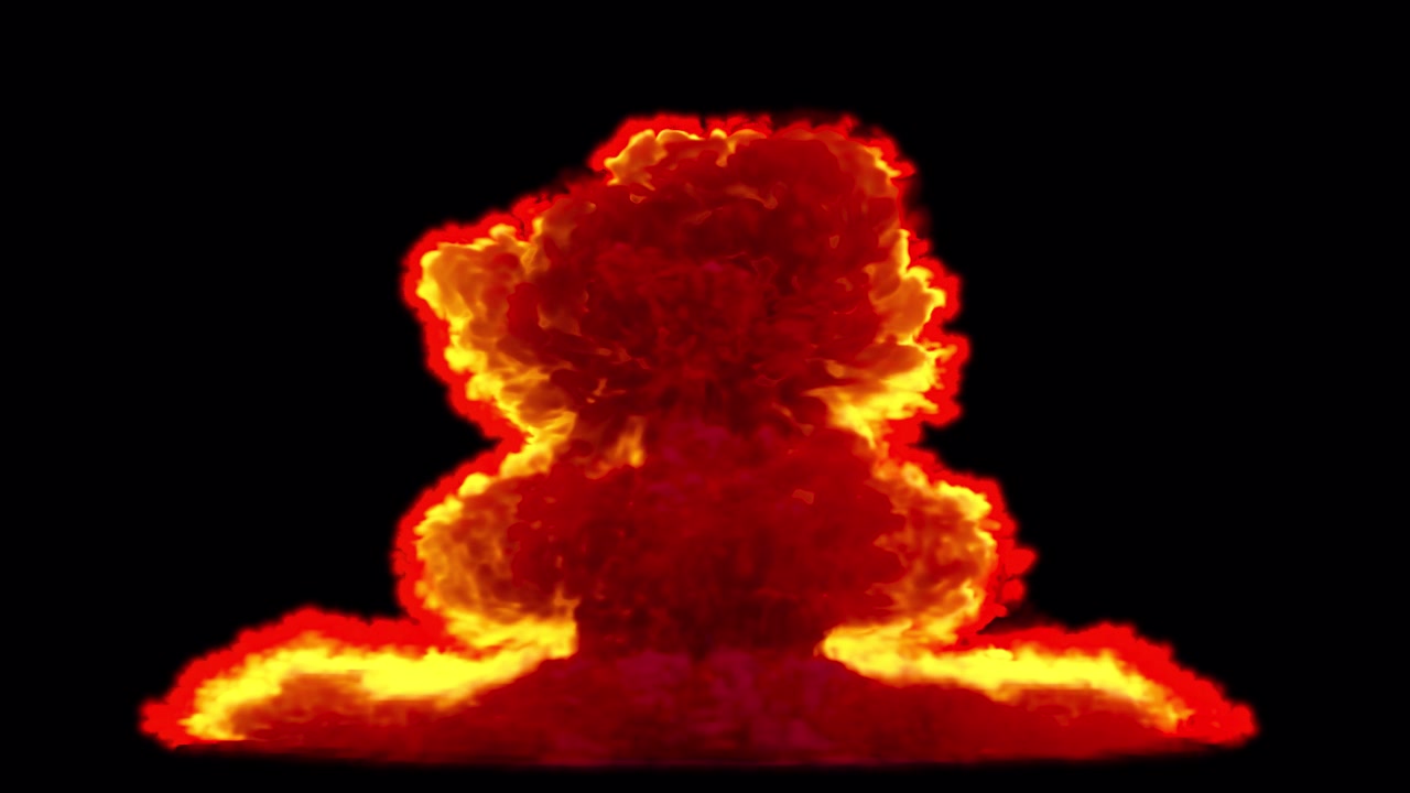 Massive fire nuclear atom explosion on transparent background