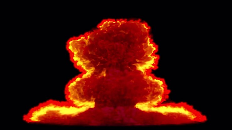 Massive fire nuclear atom explosion on transparent background