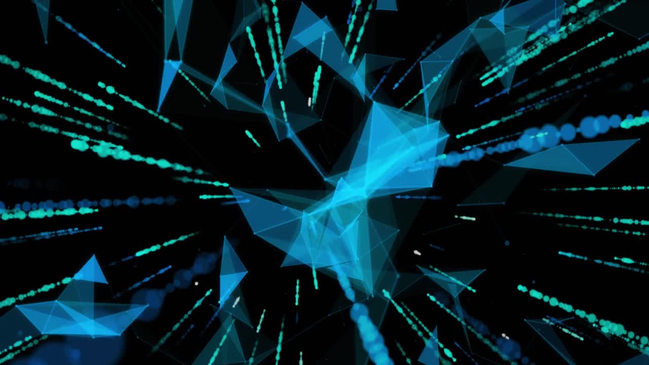 animación del procesamiento de datos y formas sobre fondo negro