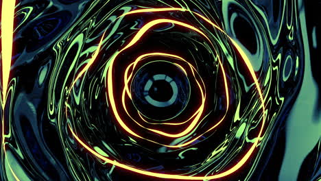 abstract swirling liquid art with neon rings