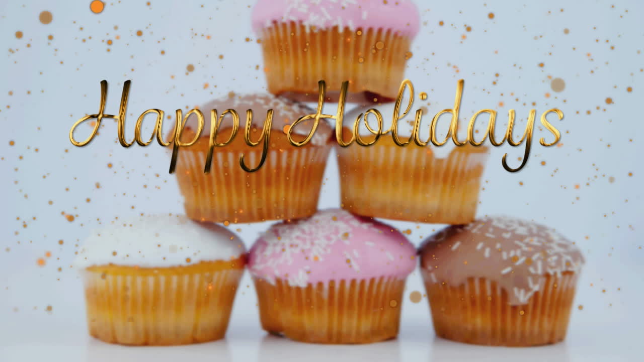 animación de felicitaciones de navidad sobre cupcakes sobre fondo blanco
