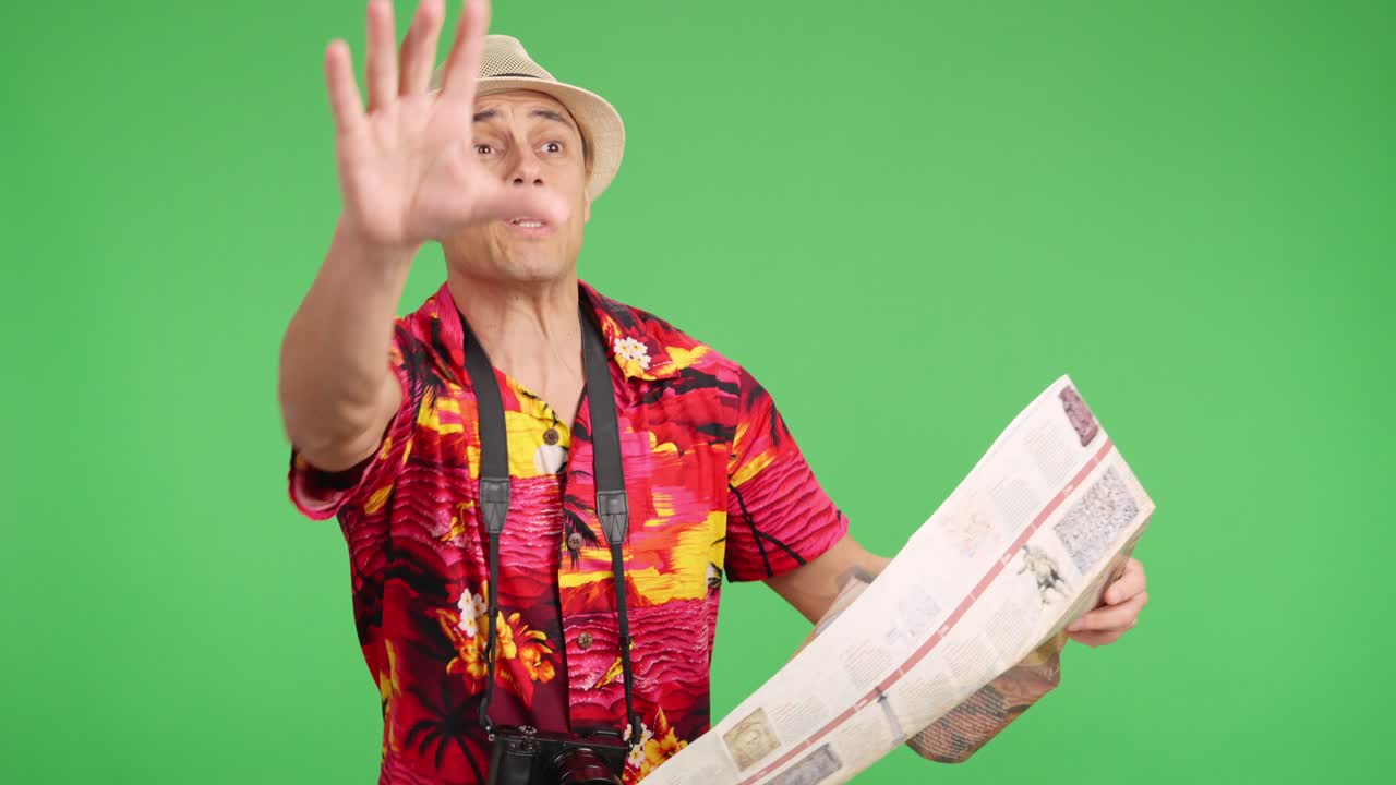 Tourist navigating city streets and asking for directions