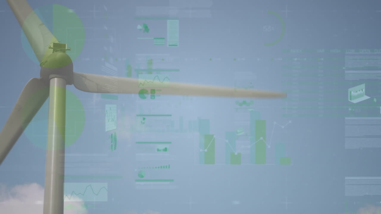 animación del procesamiento de estadísticas a través de la turbina eólica