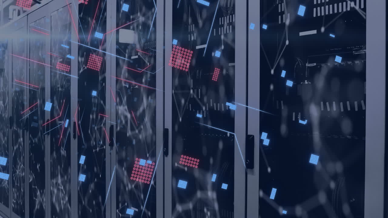 Animation of circuit board and data processing over computer servers