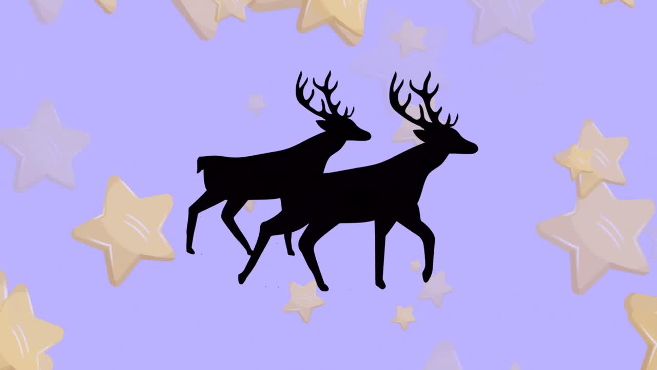Animation of reindeer over star on blue background at christmas