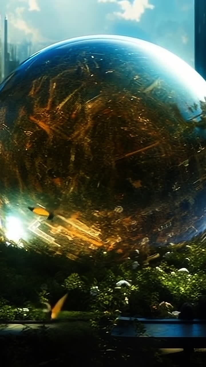Glowing sphere in future city