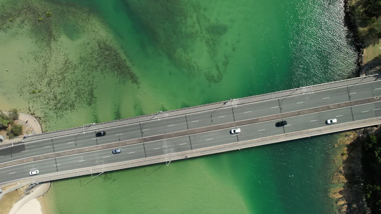 Bird's Eye View Of Tallebudgera Creek Bridge In Queensland, Australia - Drone Shot