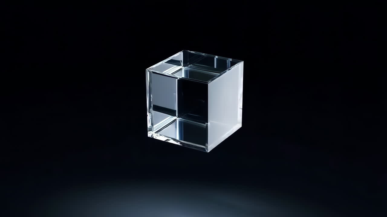 Transparent Glass Cube on Dark Background