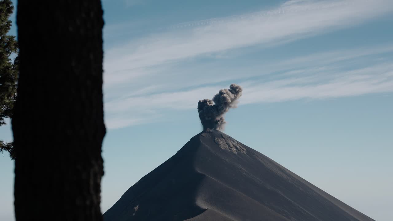 Fuego volcano erupting with ash plume seen from Acatenango in Guatemala