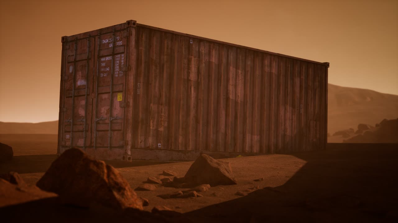 사막 에 버려진 운송 컨테이너