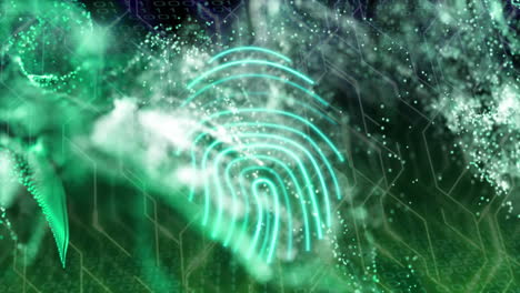 animación de huellas dactilares biométricas en línea, procesamiento de datos en una placa de circuitos informáticos.