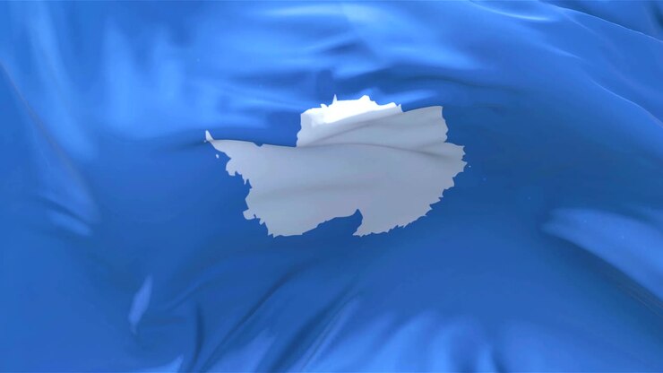 Antarctica Flag in Slow Motion Classic Flag Smooth blowing in the wind on a windy day rising sun 4k Continuous seamless loop Background