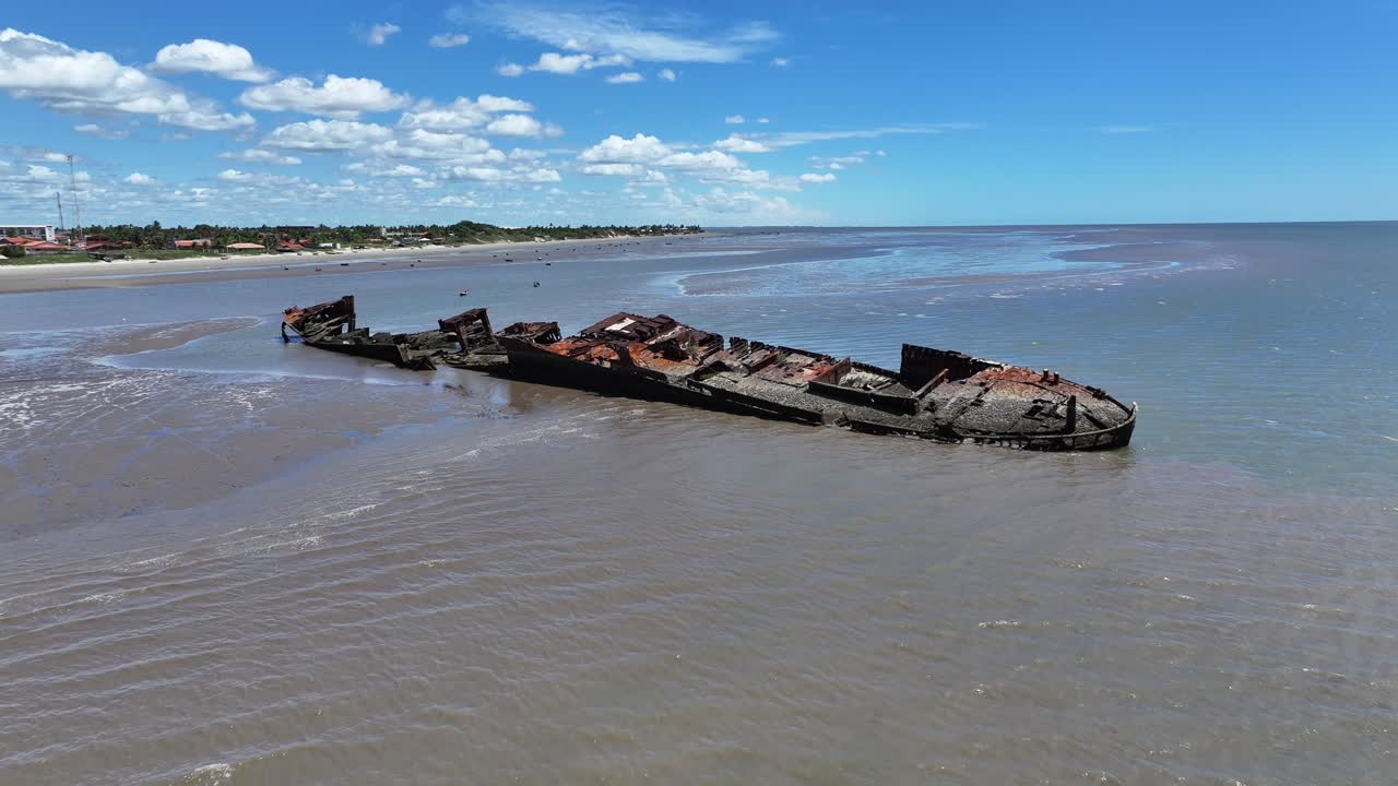 Tutoia Skyline At Tutoia In Maranhao Brazil. Beach Skyline. Nature Low Tide. Summer Travel. Tutoia Skyline At Tutoia In Maranhao Brazil. Shipwreck Scenery
