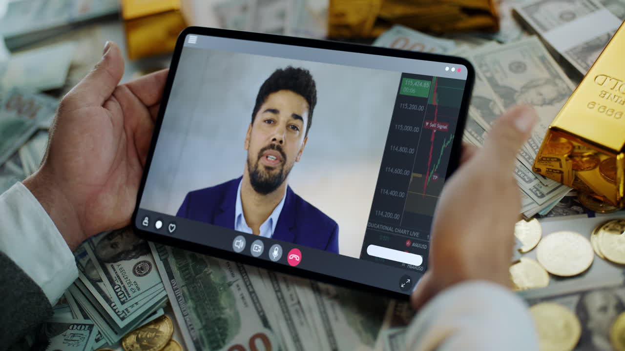 Financial online meeting with gold bars